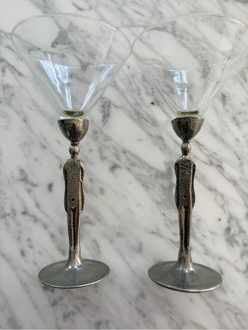 Patrick Meyer Brutalist Pewter Male Figure Martini Glasses – Set of 2